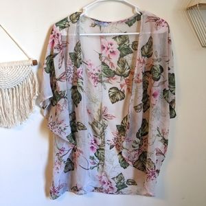 Iris white sheer floral swim bathing suit cover kimono